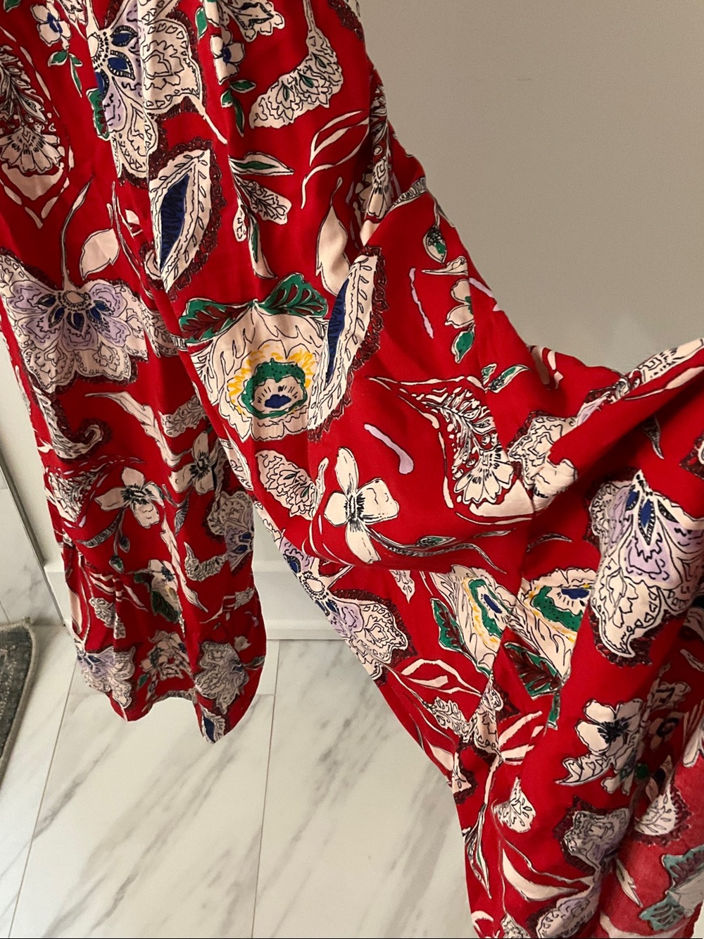 Red Floral Maxi Sundress with Ruffle Bodice - Picture 4 of 5